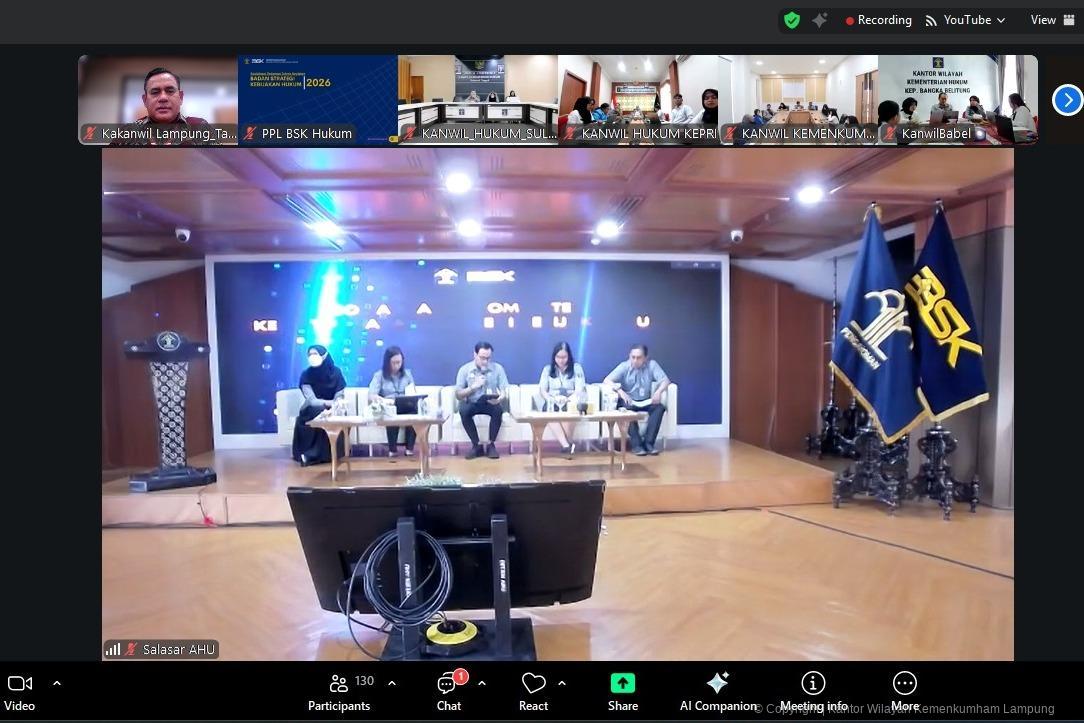 Perkuat Pelaksanaan Tusi BSK, Kanwil Kemenkum Lampung Ikuti Sosialisasi Pedoman Teknis Kegiatan BSK Hukum Tahun 2026